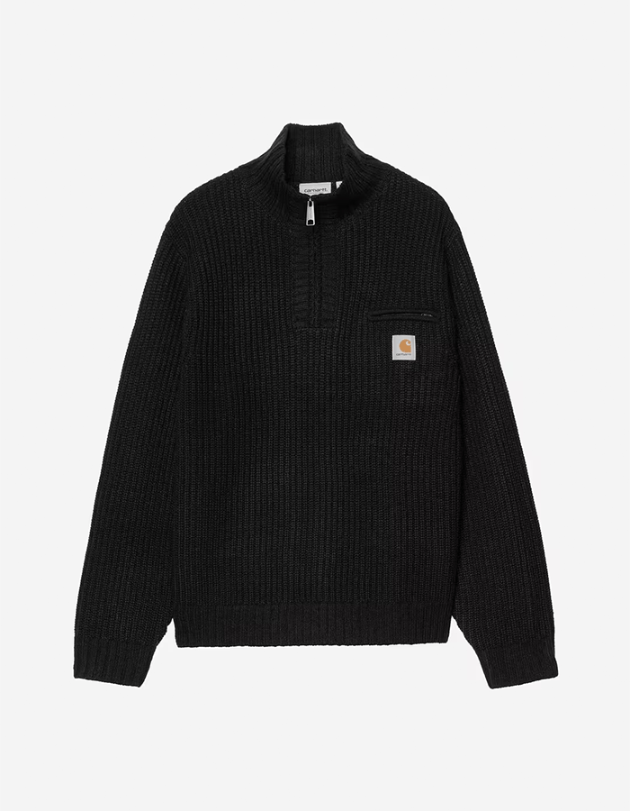 칼하트WIP DETROIT HALF ZIP SWEATER BLACK