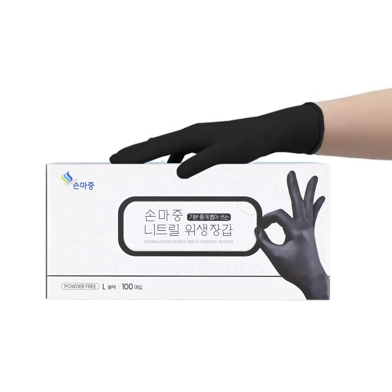 (100매입) 튼튼 니트릴 일회용 주방 위생장갑-블랙(M)