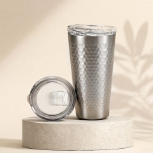 (홈아트) 이중진공 텀블러(벌집)스텐컵 430ml-실버 (뚜껑포함)