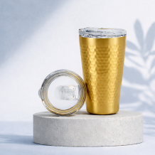 (홈아트) 이중진공 텀블러(벌집)스텐컵 430ml-골드 (뚜껑포함)