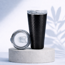 (홈아트)이중 진공텀블러 벌집스텐컵 430ml-블랙 (뚜껑포함)