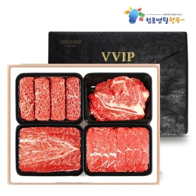 [청풍명월한우] 무항생제 1+등급이상 한우 등심스페셜 VIP1호 선물세트 총1.6kg(냉장/등심400g,불고기400g,국거리400g,산적400g)