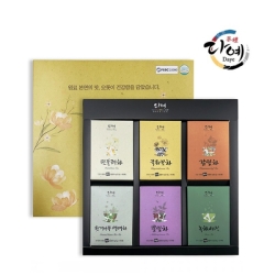[다예] 고급티 차 꽃잎차 6종 선물세트(녹차,감잎,국화꽃,민들레,뽕잎,헛개나무열매) 쇼핑백 동봉