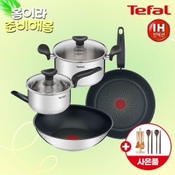 [봄맞이새단장] [테팔] 인덕션 프리즘 프라이팬 2P+냄비 2P+(증정) 옻칠 나무 수저 수저 커플세트+더이지 실리콘 조리도구 7P 세트
