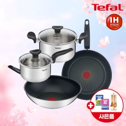 [테팔] 인덕션 G6 프리즘 프라이팬28cm+웍28cm+편수냄비 16cm+양수냄비 20cm+(증정) 셀룰로오스 코팅팬 전용 스펀지(수세미) 2P+더이지 실리콘 조리도구 7P 세트