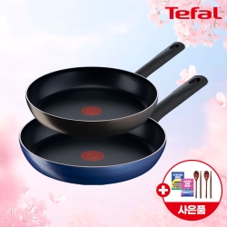 [테팔] 초코브라우니 프라이팬 24cm+G6 드레스 블루 프라이팬 28cm+(증정) 셀룰로오스 코팅팬 전용 스펀지(수세미) 2P+옻칠 나무수저 커플세트