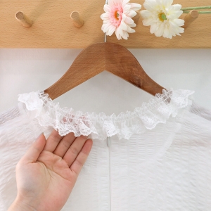 폭3.8cm 꽃 망사 주름레이스 화이트