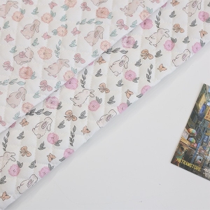 대폭 4온스 마름모 누빔원단 리본 꽃과 토끼 2종 Z2031