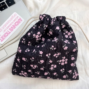 폴리 주름 쟈가드 블랙 블룸 쉬링크 플라워 원단