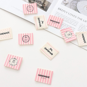 4개) 면라벨 핸드메이드 핑크 5종 Z2079