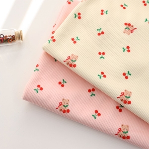 대폭 벨로아 골지 원단 체리와 곰인형 2종 Z2128