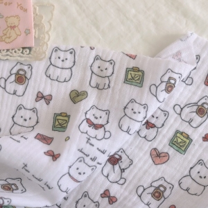 감성 고양이 패턴 순면 거즈 패브릭