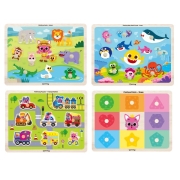 핑크퐁 원목꼭지퍼즐4종 (해양/동물/교통/도형)-세트