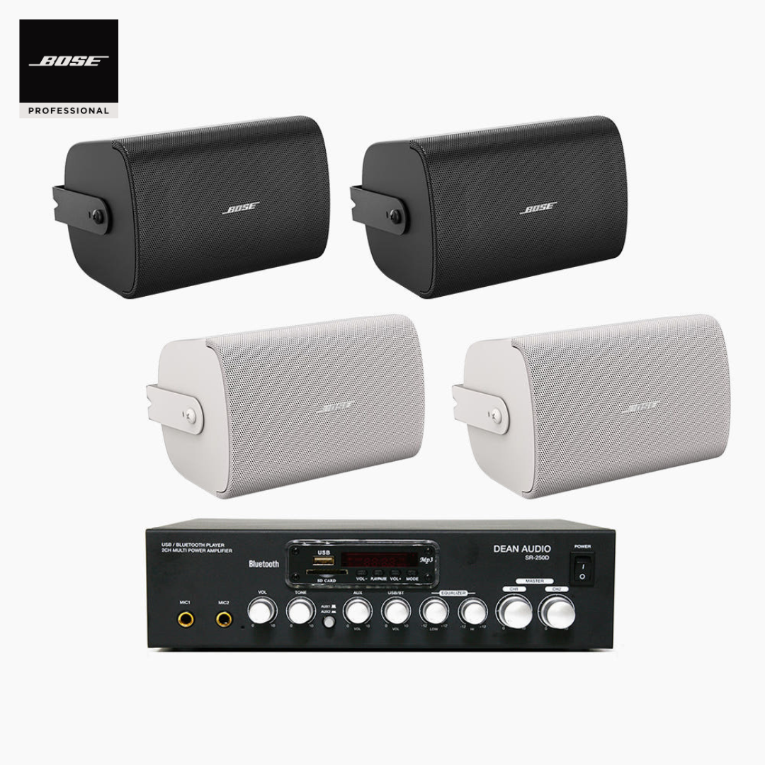 보스 매장 카페 상업용 FS4SE 벽부형 스피커 4개 + SR-250D 2채널 앰프 BOSE 음향패키지