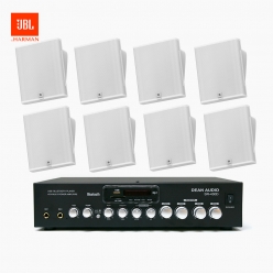 JBL 매장 카페 회의실 상업용 SLP-12T 벽걸이 라우드 스피커 8개+SR-430D 4채널 앰프 음향패키지