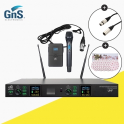 지앤에스 GNS GNW-902HT 2채널 무선 핸드마이크 핀마이크 공연 행사 강의 교회용