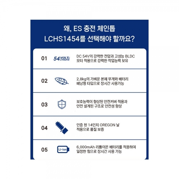 ES산업 54V 충전 무선 체인톱 본체만 LCHS1454-N 베어툴
