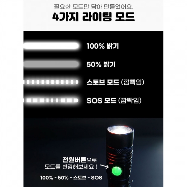 LED 줌라이트 미니랜턴 후레쉬 5핀타입 충전식 손전등 T850