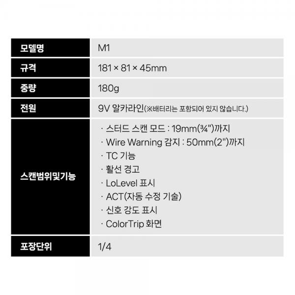 지르콘 멀티 탐지기 스터드 활선 금속 배관 자동구별 스캔 M1
