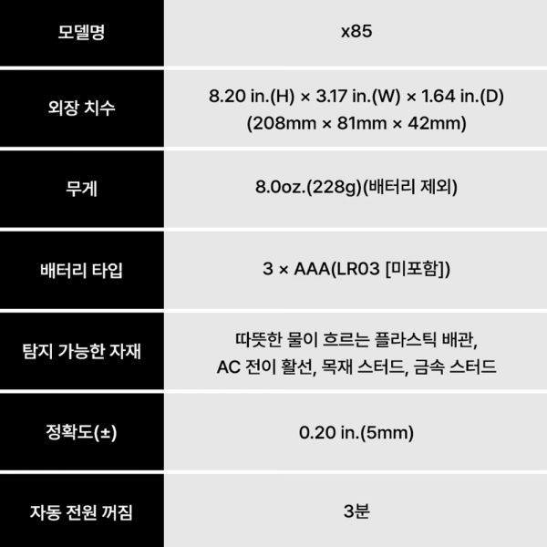 지르콘 멀티탐지기 활선 센터 엣지 열 목재 금속 스터드 탐지기 x85