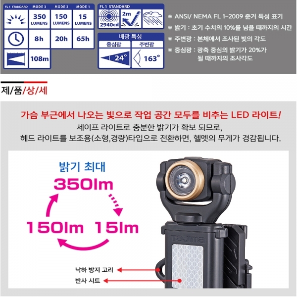 타지마 LED랜턴 라이트 배낭 안전벨트 자석 작업등 LE-SF351D