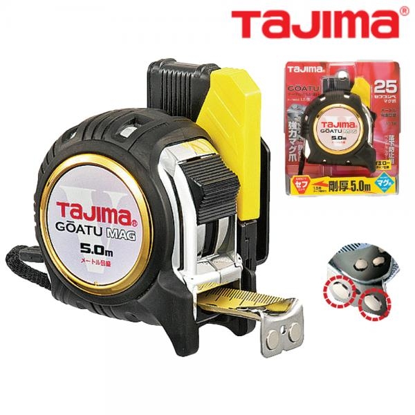 타지마 자동줄자 5M 고아츠 자석 고무그립 벨트 클립형 GASF-GLM25-50