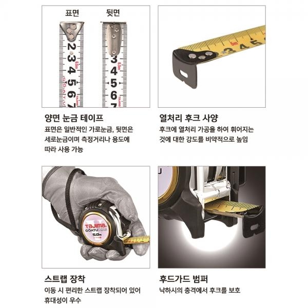 타지마 자동줄자 5M 고아츠 고무그립 벨트 클립형 GASF-GL25-50
