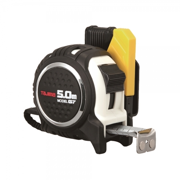 타지마 자동줄자 5M 고아츠 자석 화이트 고무그립 벨트 클립형 SF-G7-LM25-50W