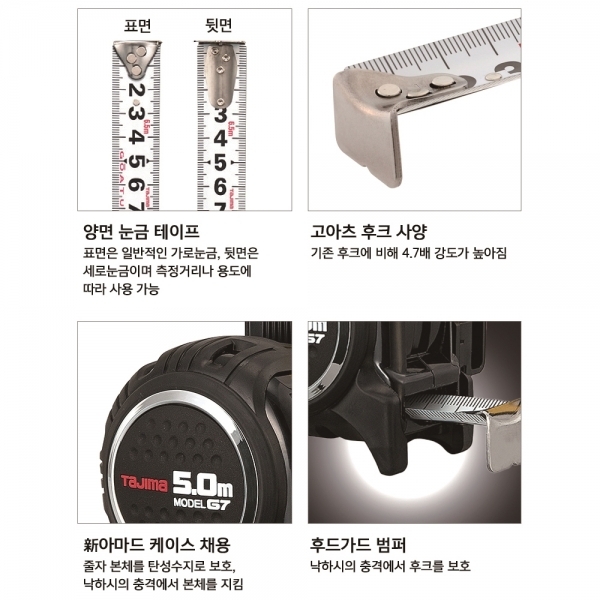 타지마 자동줄자 5M 고아츠 고무그립 벨트 클립형 SF-G7-L25-50