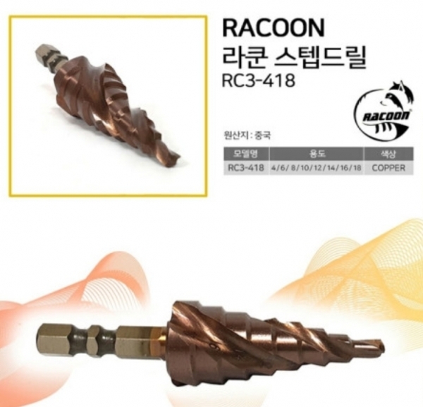 라쿤 서스 스텝드릴 확관비트 임팩드릴비트  SUS 스텐기리 RC3-418