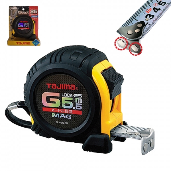타지마 자석후크 고무그립 5.5M 자동줄자 G록 잠금형 GLM25-55