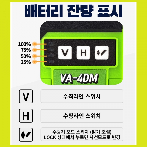 유레카 미니 레벨기 그린빔 수평레벨 VA-4DM 유레카 미니 레벨기 그린빔 수평레벨 VA-4DM