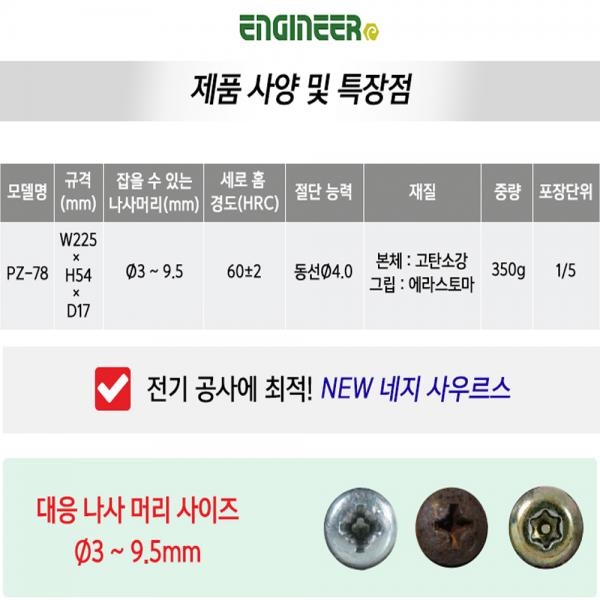 엔지니어 네지사우르스 펜치 뺀치 압착 녹슨 볼트 리무버 PZ-78