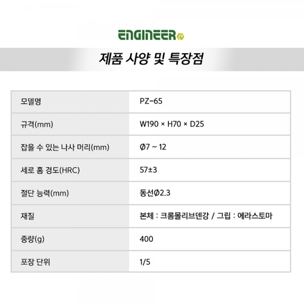 엔지니어 네지사우르스 바이스 플라이어 볼트 리무버 PZ-65