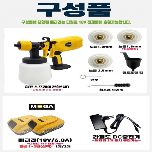 브라보 충전스프레이건 페인트건 무선 후끼 18V 6.0A 디월트호환 배터리1개세트 브라보 충전스프레이건 페인트건 무선 후끼 18V 6.0A 디월트호환 배터리1개세트
