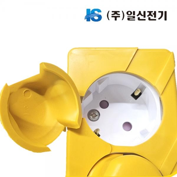 일신전기 접지 콘센트 보호커버 3구 노랑색 고무커버 ISU-14327