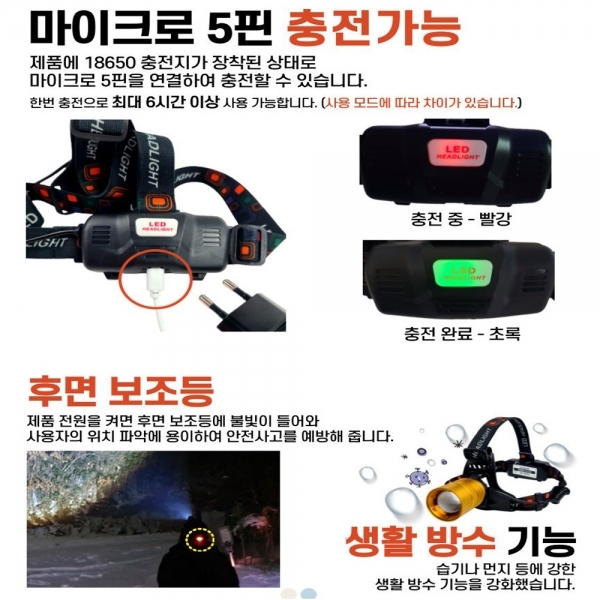 XHP50 충전식 헤드랜턴 줌랜턴 UR-HP50 충전지세트