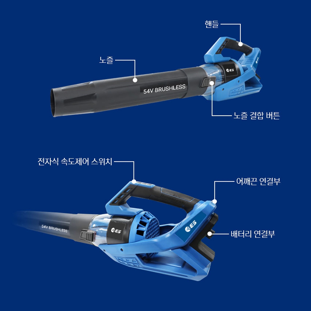 ES산업 초강력 충전송풍기 23000RPM 낙엽 눈 물기 40V 6.0Ah세트 LB454