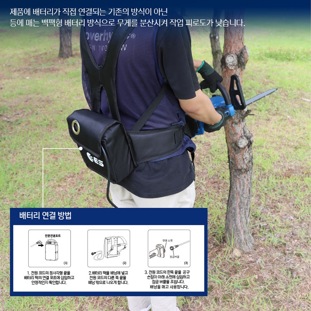 ES산업 나무절단 가지치기 장작 충전 체인톱 350mm 54V 6.0A세트 LCHS1454
