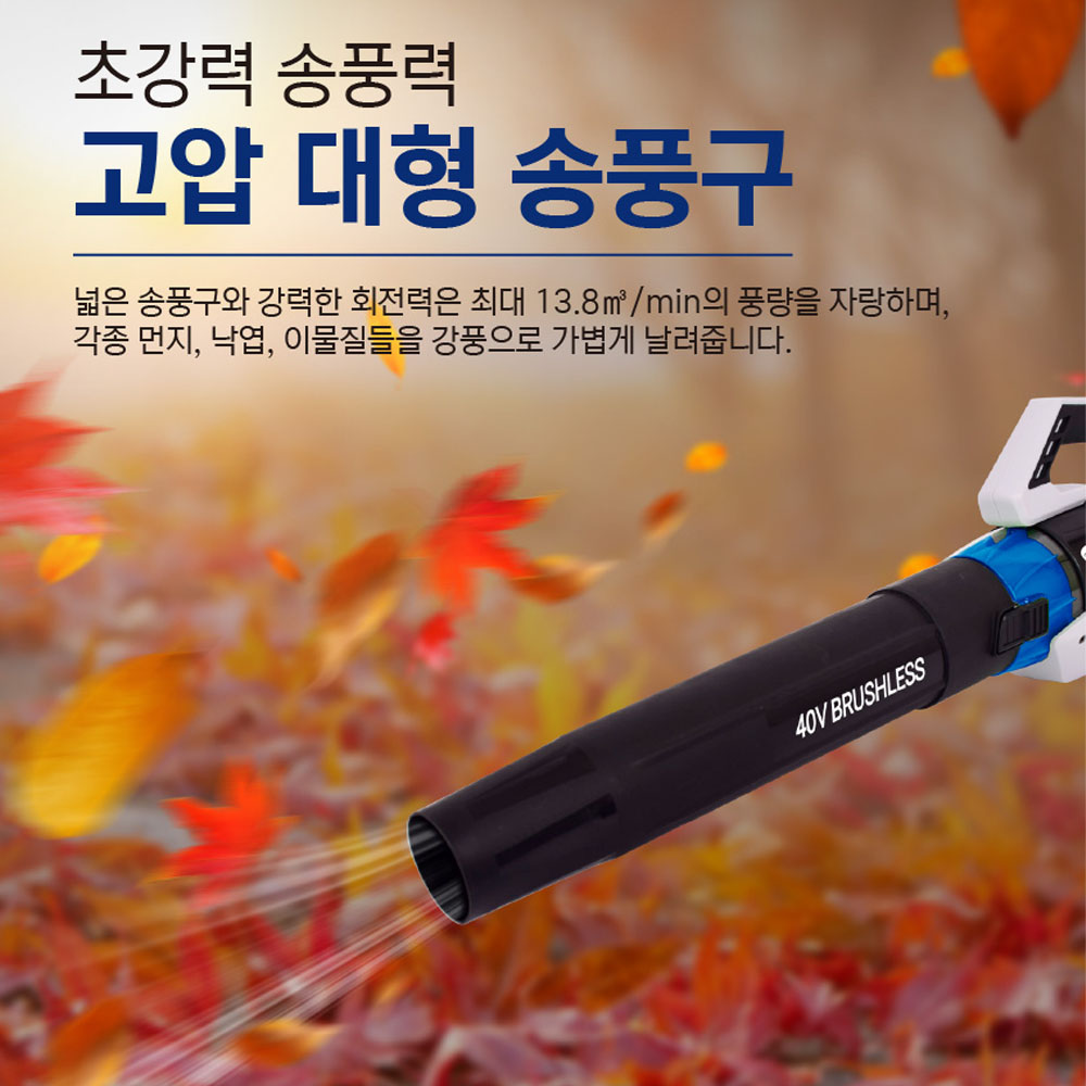 ES산업 제설 톱밥 세차 낙엽 캠핑 전원주택 40V 충전송풍기 LB340-N 본체만