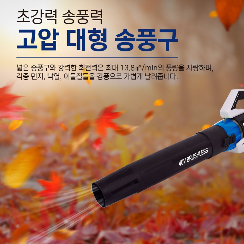 ES산업 제설 톱밥 세차 낙엽 캠핑 전원주택 40V 충전송풍기 LB340-N 본체만