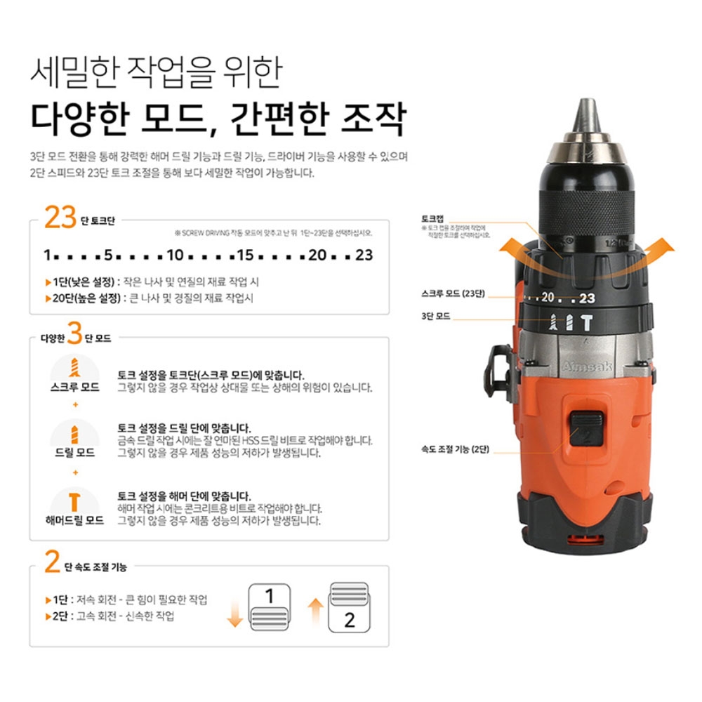 아임삭 해머드릴 LED 흡기배기 충전 함마드릴 21.6V 5.0Ah 세트 BL22T815