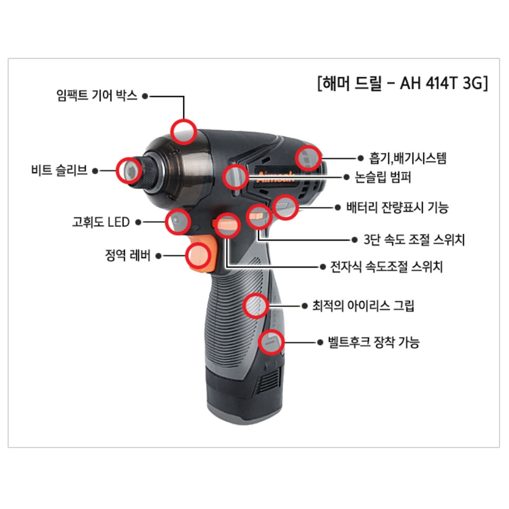 아임삭 해머드릴 임팩트드라이버 충전콤보키트 14.4V 2.0Ah AO414TMⅡ3G