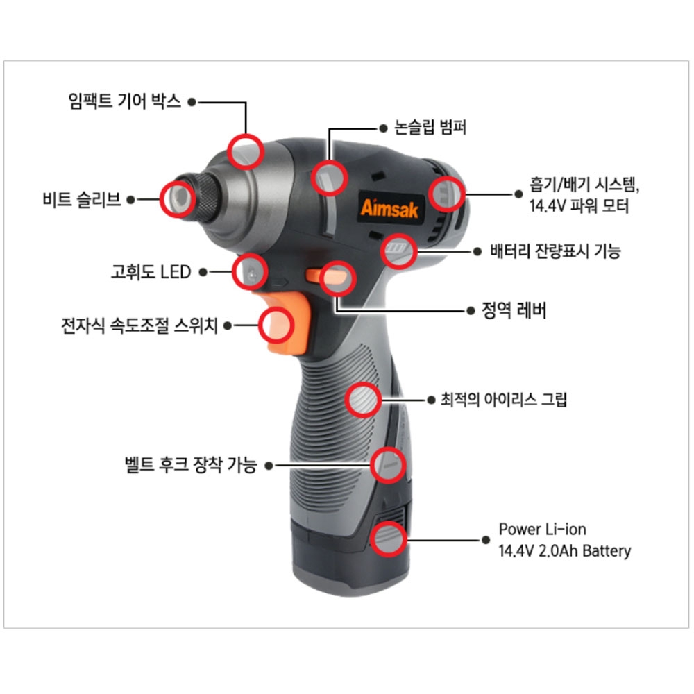 아임삭 충전임팩드라이버 14.4V 2.0Ah세트 AI414M3G