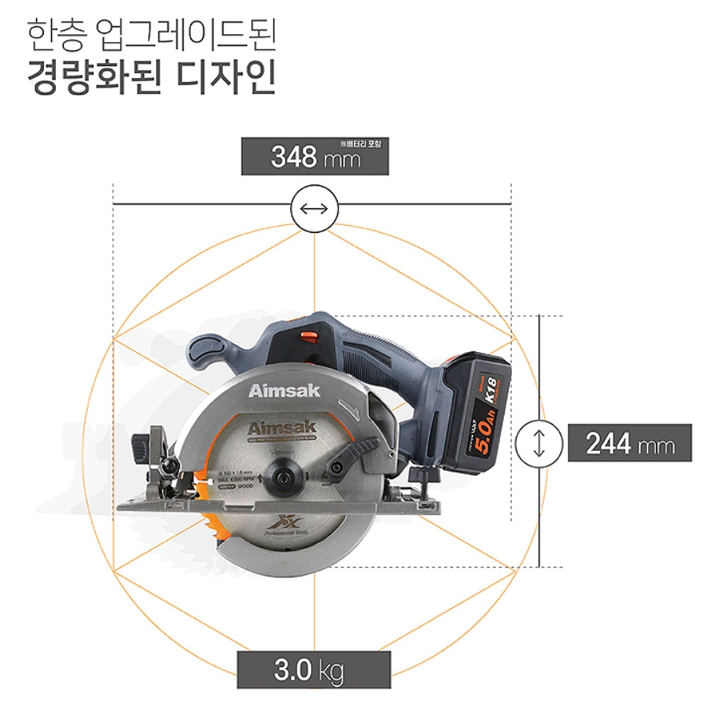 아임삭 브러시리스 충전원형톱 18V 5.0Ah세트 165mm BL18S605
