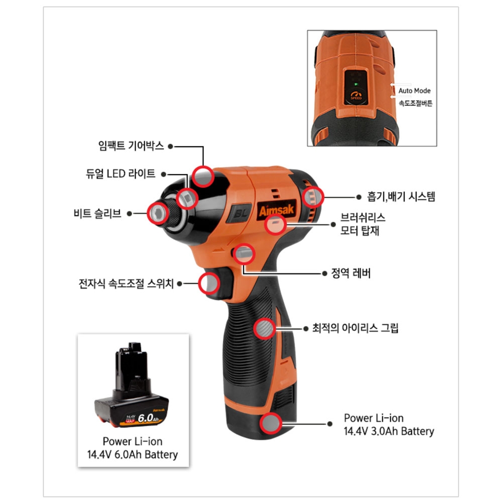 아임삭 충전임팩트드라이버드릴 14.4V 3.0Ah BL14M563