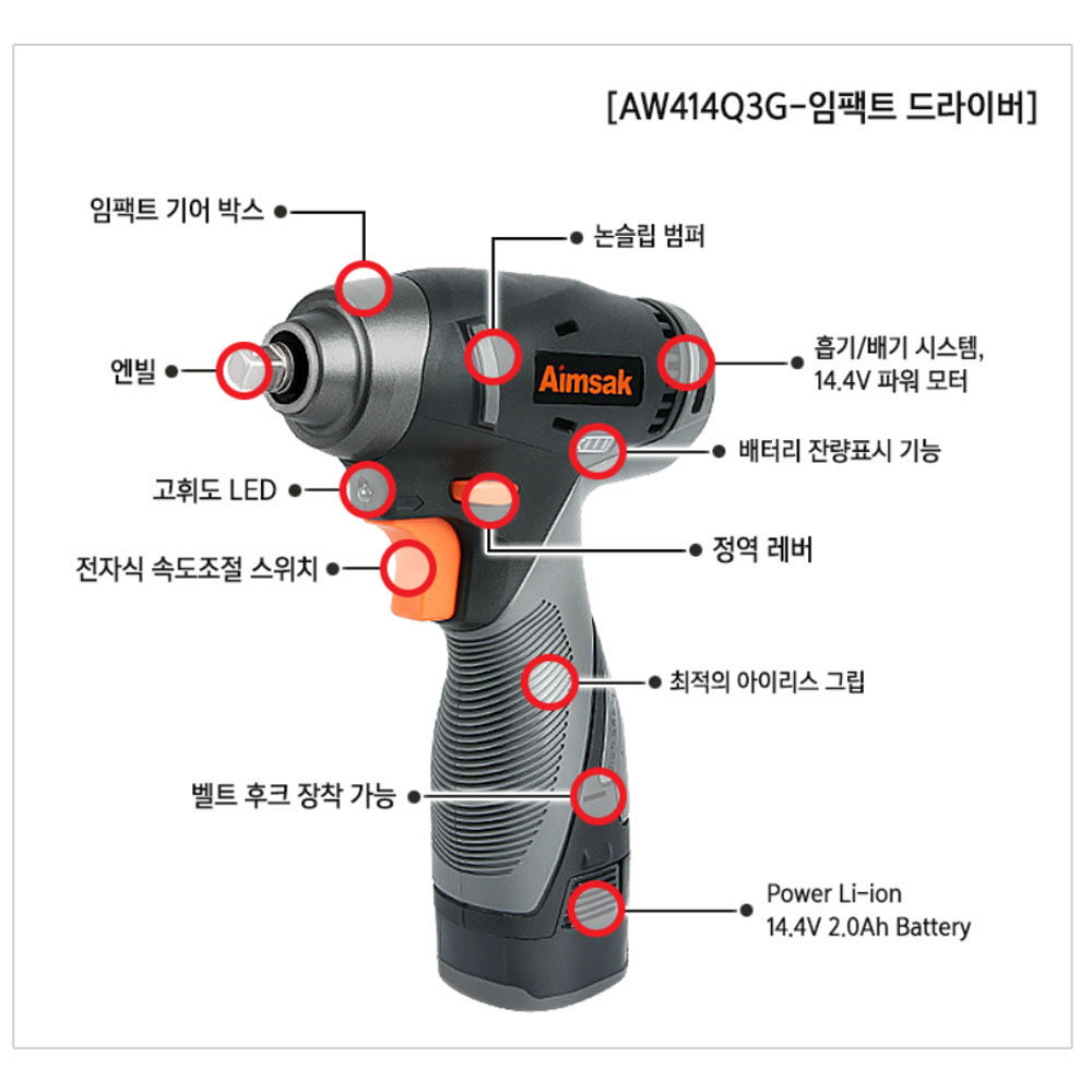 아임삭 충전임팩트렌치 임팩라쳇 세트 14.4V 2.0Ah세트 AO414QW3GCOMBO