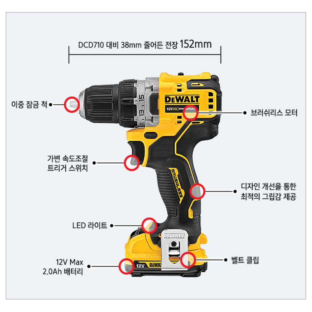 디월트 컴팩트 충전드릴드라이버 12V MAX 2.0Ah DCD701D2