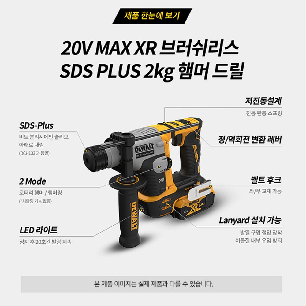 디월트 SDS-PLUS 충전 로타리해머드릴 20V MAX 5.0Ah세트 DCH172P2