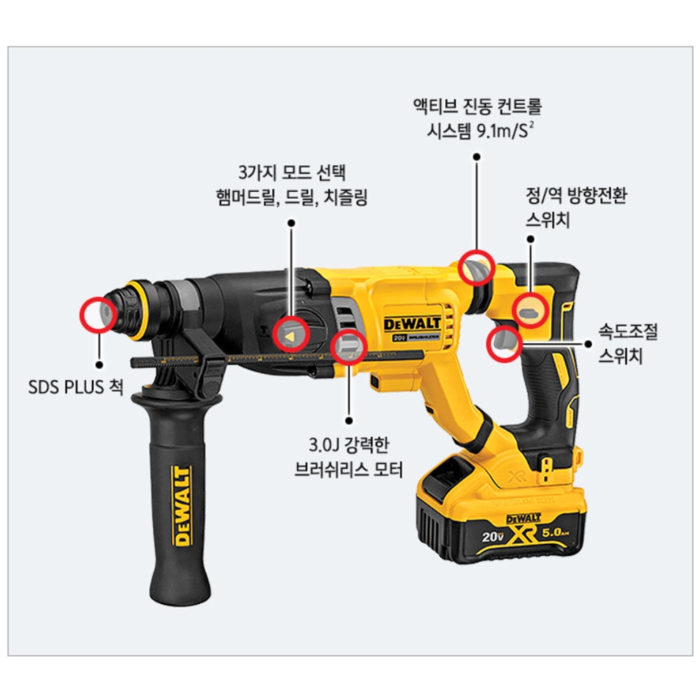 디월트 BL 충전 로터리해머드릴 20V MAX 5.0Ah세트 DCH263P2